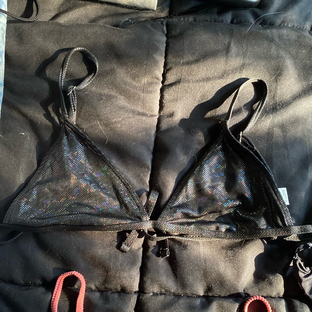 Holographic black bikini top